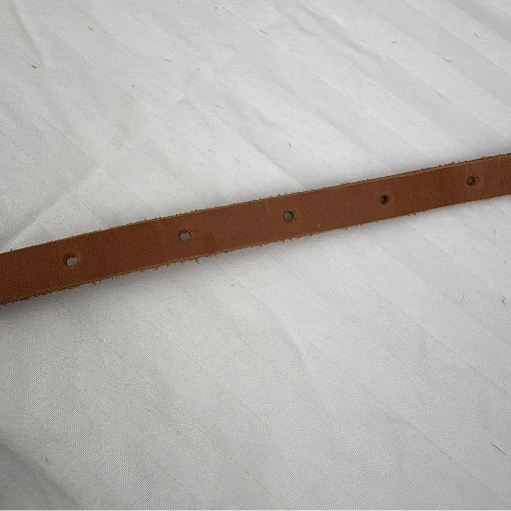 Light Brown Tan Leather Belt Goldtone‎ Silvertone Studded Skinny Belt Bohemian
